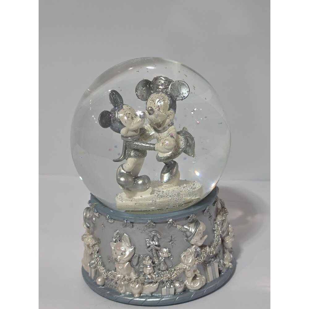 Disney Mickey & Minnie Ice Skating Silver Snow Globe, 2002 Special Edition